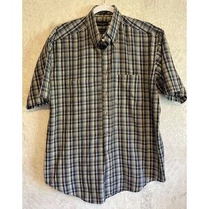 Van Heusen Shirt Men MEDIUM M Plaid Short Sleeve Button